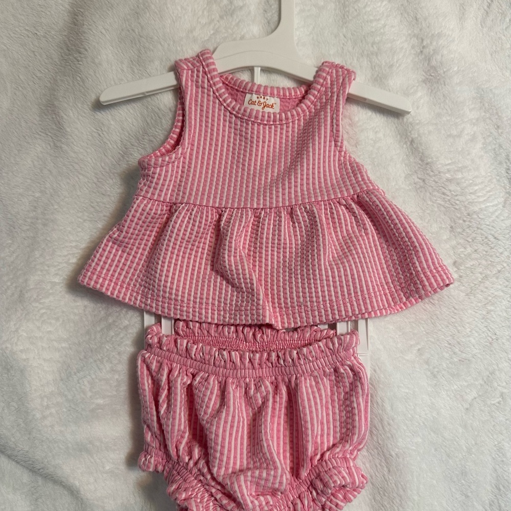 Cat & Jack Pink Striped Tank Top & Diaper Cover Set - Newborn - worn once